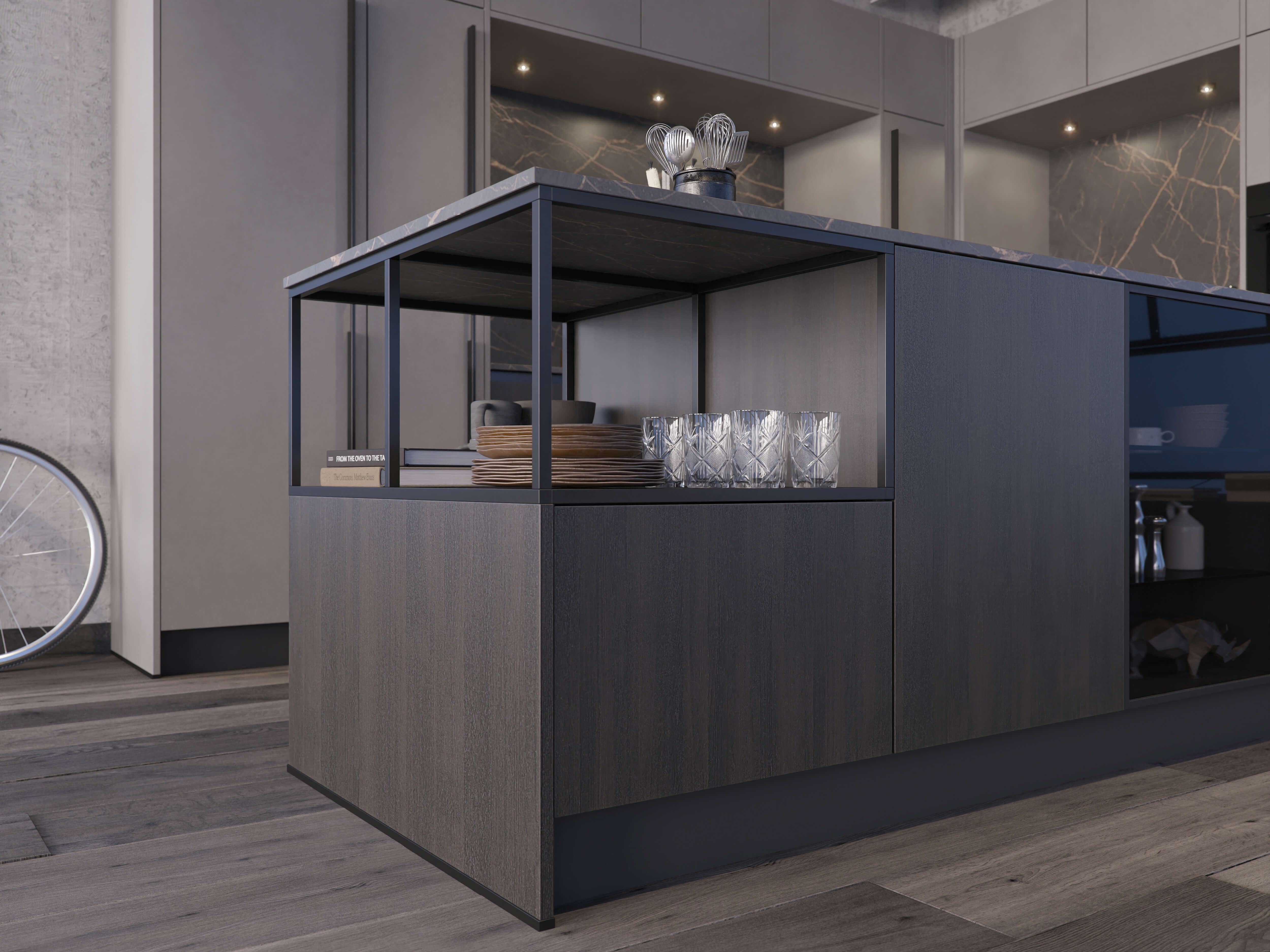 Eilandkeuken met industriele betonlook details 